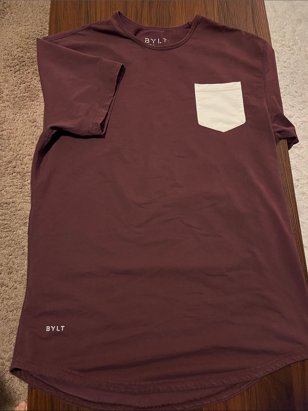 Men's BYLT Maroon Short-Sleeve Pocket Tee drop cut crew